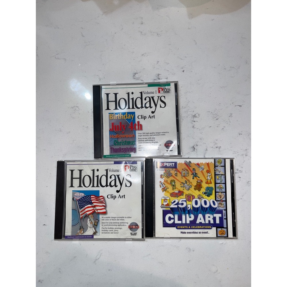 Vintage Clip Art CD-ROM Lot Pro One Holidays Vol 1 2 & Expert Software 25000
